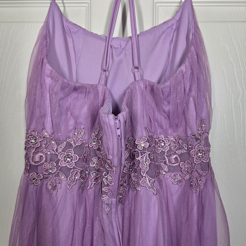 City Triangles Lavender Tulle Formal‎ Dress Floral Lace Waist Maxi Gown 9 Fairy - Picture 7 of 13